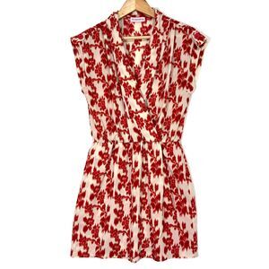 Impeccable Pig Mini Dress Womens XS Red Floral Faux Wrap Romantic Vacation Chic